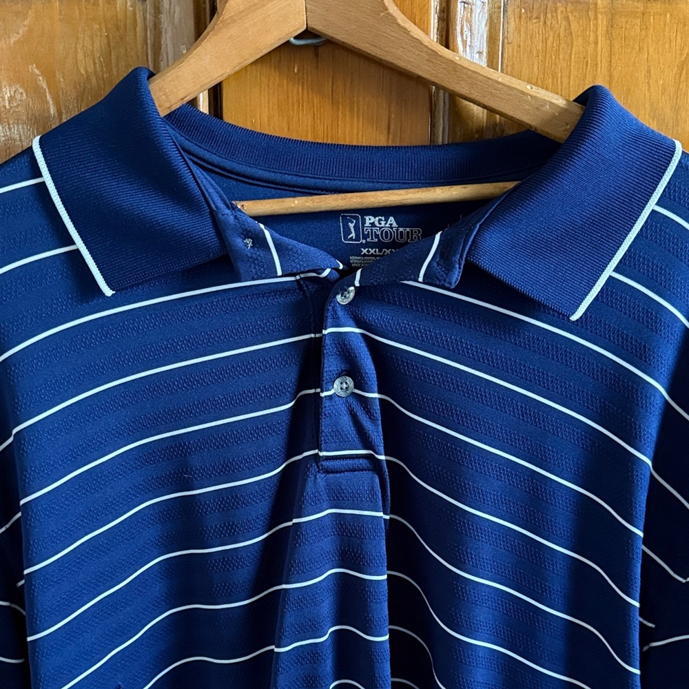 PGA Tour Navy and White Striped Polo